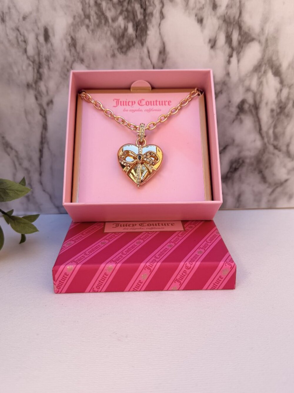 Juicy Couture Gold Heart Necklace Crystal Bow Pendant Gift Box